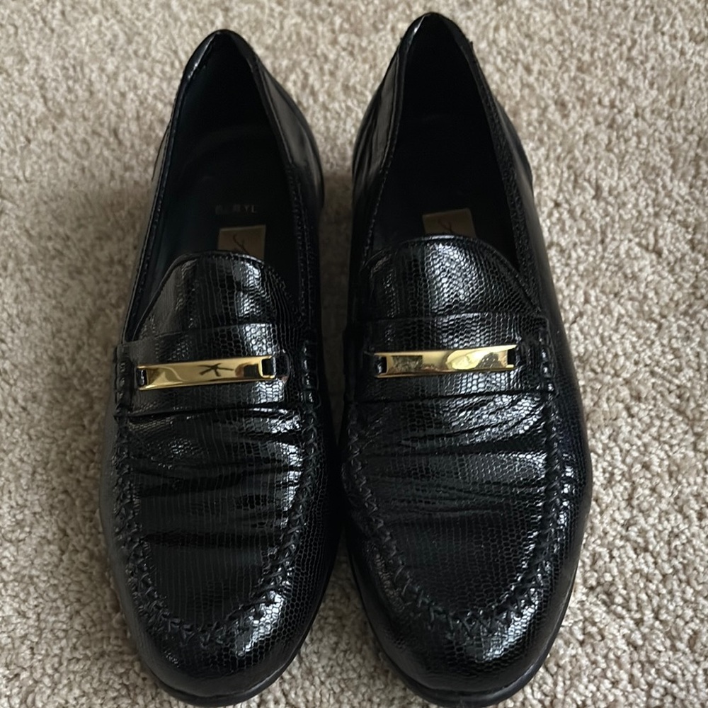 Amalfi Black and Gold Slip-On Loafers with Glossy Finish